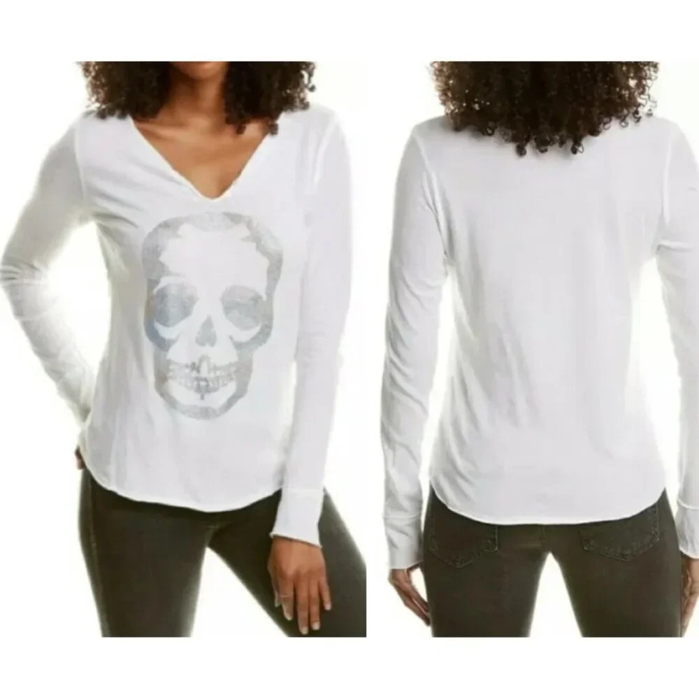 Zadig & Voltaire Metallic Skull Henley Studded Embellished Shirt 26027